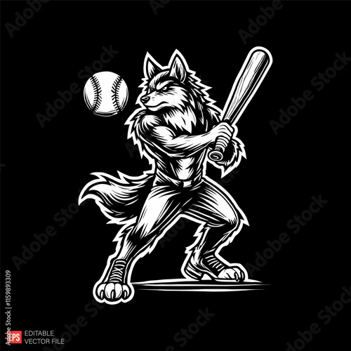 Muscular Anthropomorphic Wolf with Baseball Bat in Dynamic Artistic Style