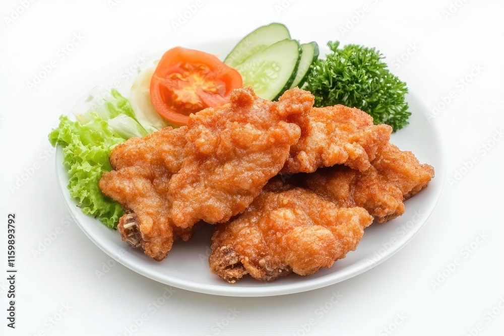 Fried pork chop with vegetables on a white background Fried pork chop with vegetables on a white background