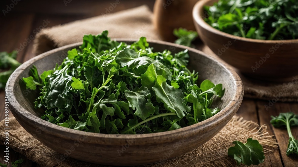Fresh leafy greens in a rustic bowl, perfect for salads and healthy meals. Fresh leafy greens in a rustic bowl, perfect for salads and healthy meals.