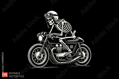 Skull Rider on Motorcycle Illustration Depicting Speed and Adventure in Retro Style