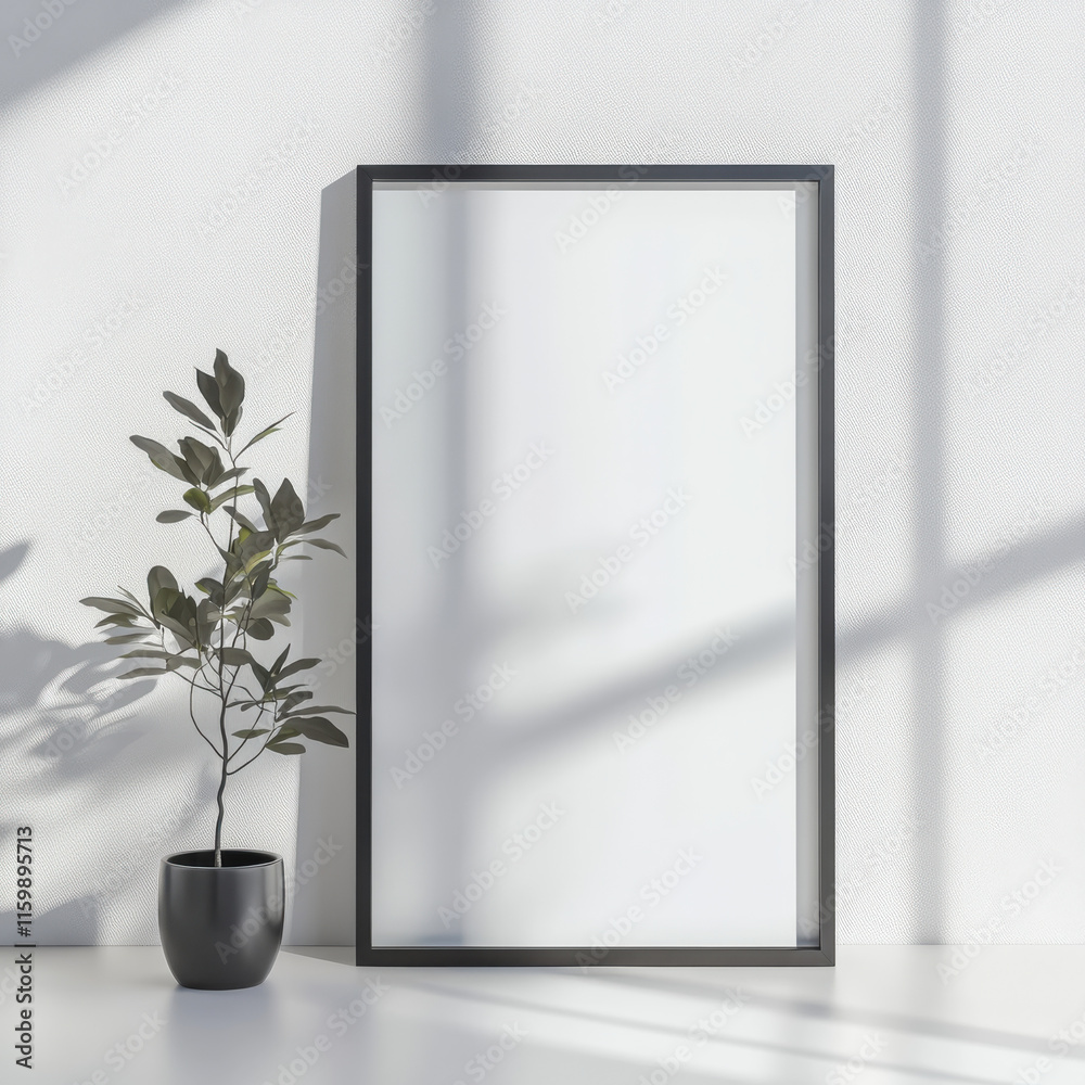 Blank poster frame mockup in a minimalist interior. Perfect for showcasing your designs or artwork. Blank poster frame mockup in a minimalist interior. Perfect for showcasing your designs or artwork.