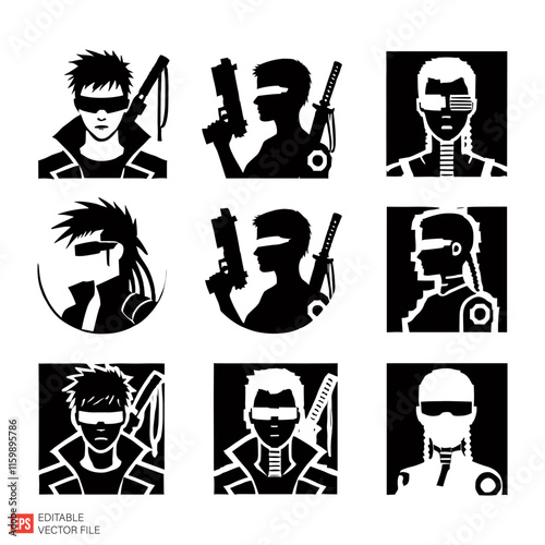 Cyberpunk Themed Silhouettes Featuring Futuristic Characters and Tech Elements
