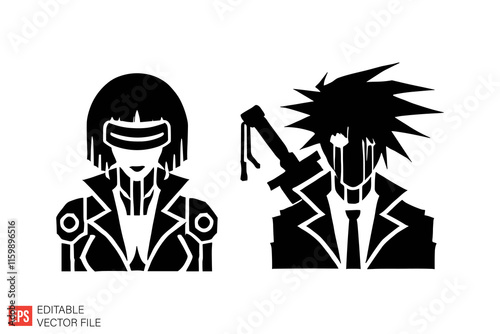 Cyberpunk Themed Silhouettes Featuring Futuristic Characters and Tech Elements