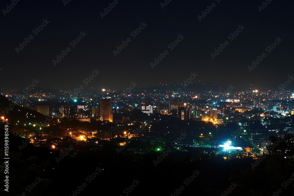 Panorama view of Nagasaki city skyline at night in Japan Panorama view of Nagasaki city skyline at night in Japan