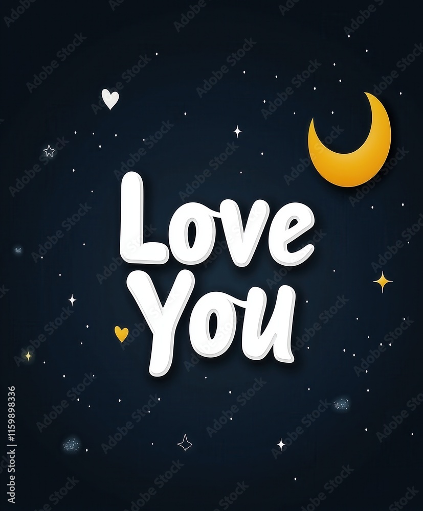 Naklejka premium Romantic 'Love You' Nighttime Illustration with Moon and Stars