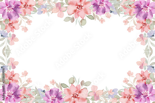 watercolor flowers frame background vector for design.