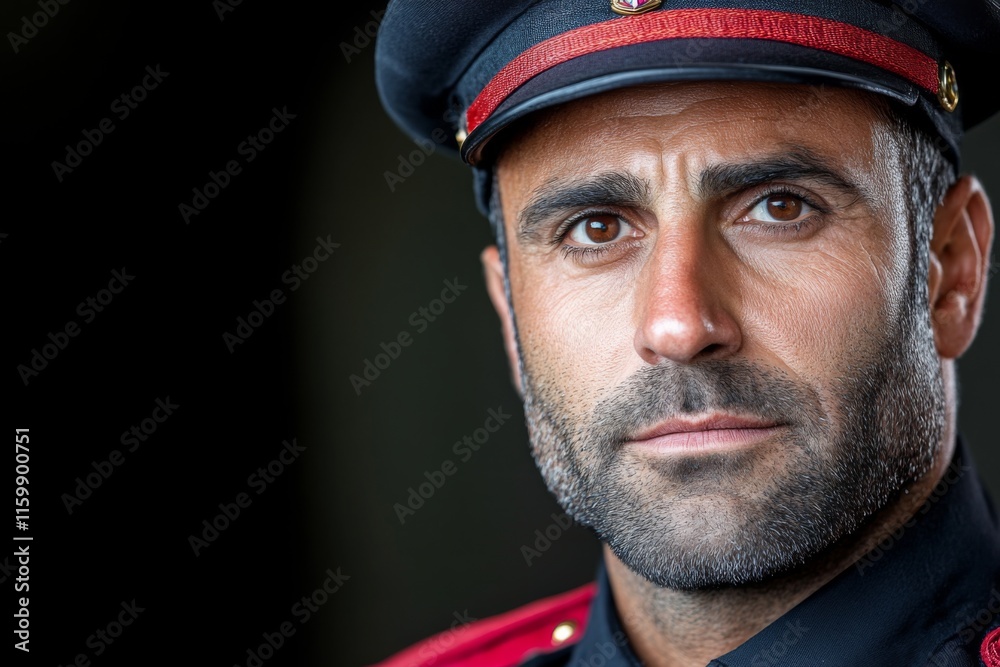 Police officer in uniform stares directly at the camera with a serious expression during a training session Police officer in uniform stares directly at the camera with a serious expression during a training session