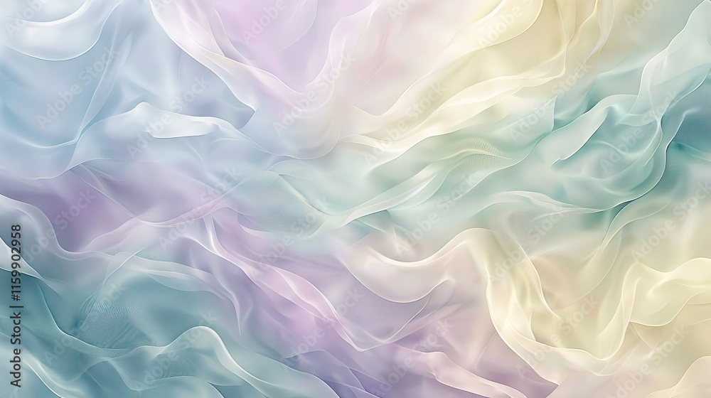 Obraz premium A soothing gradient of mint green, pale yellow, soft peach, and light turquoise blends seamlessly, evoking a calm, refreshing atmosphere perfect for stress-free designs.