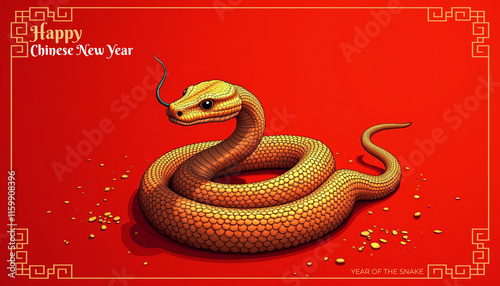 Golden snake celebrating chinese new year 2025, year of the snake