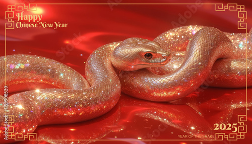 Golden snake celebrating chinese new year 2025, year of the snake
