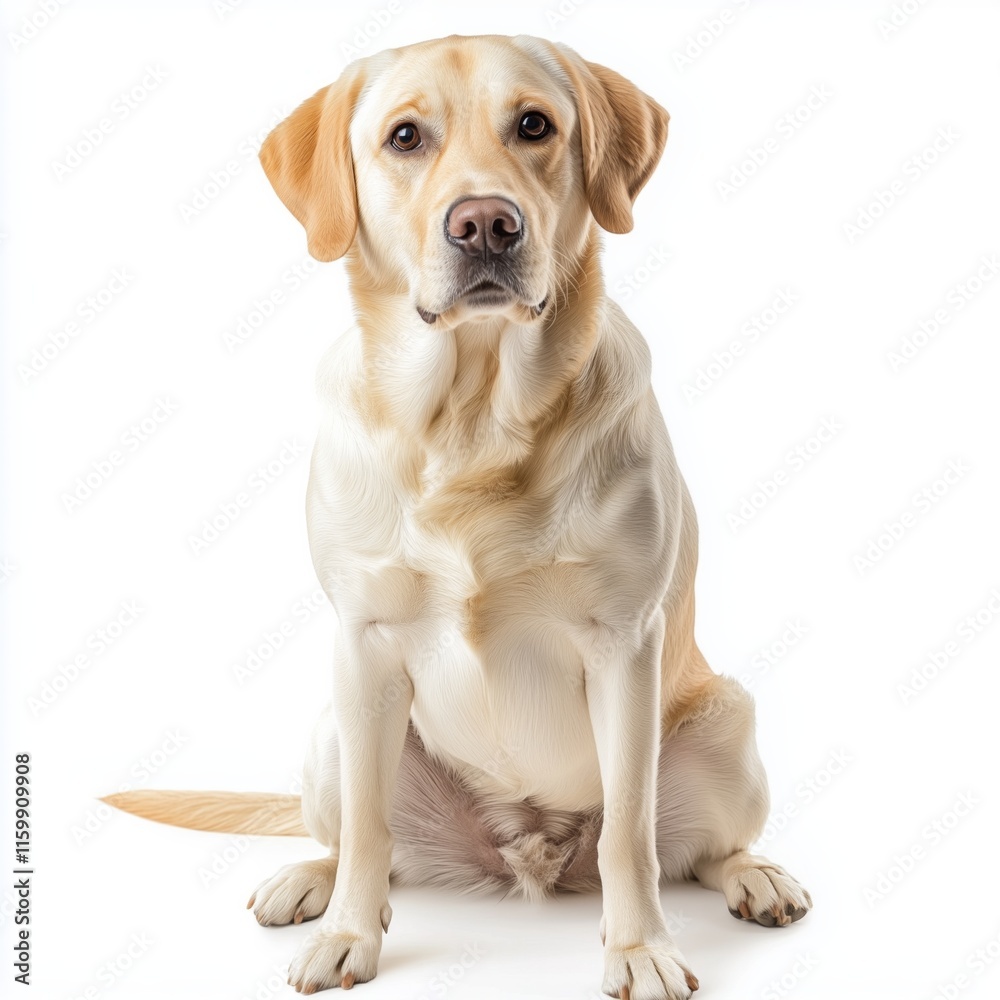 Yellow labrador retriever calmly sitting against white background Yellow labrador retriever calmly sitting against white background