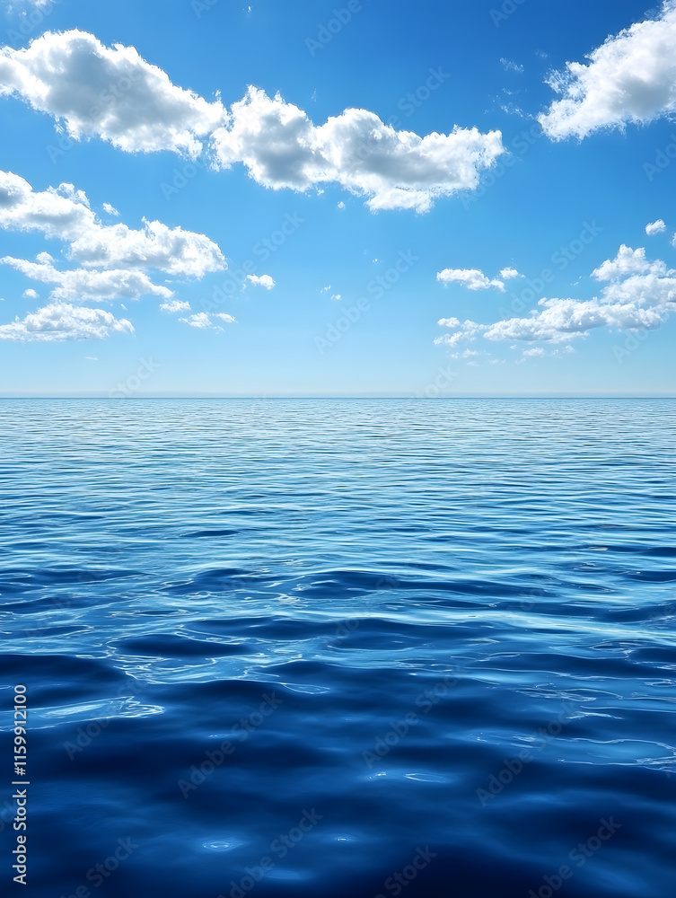 Fototapeta premium Vast Blue Ocean Under Clear Sky with Puffy White Clouds in Daylight : Generative AI