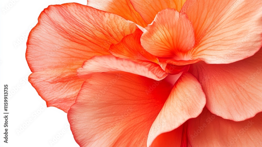 Fototapeta premium A close-up of a bright coral begonia with its lush, layered petals and vivid color, isolated white background
