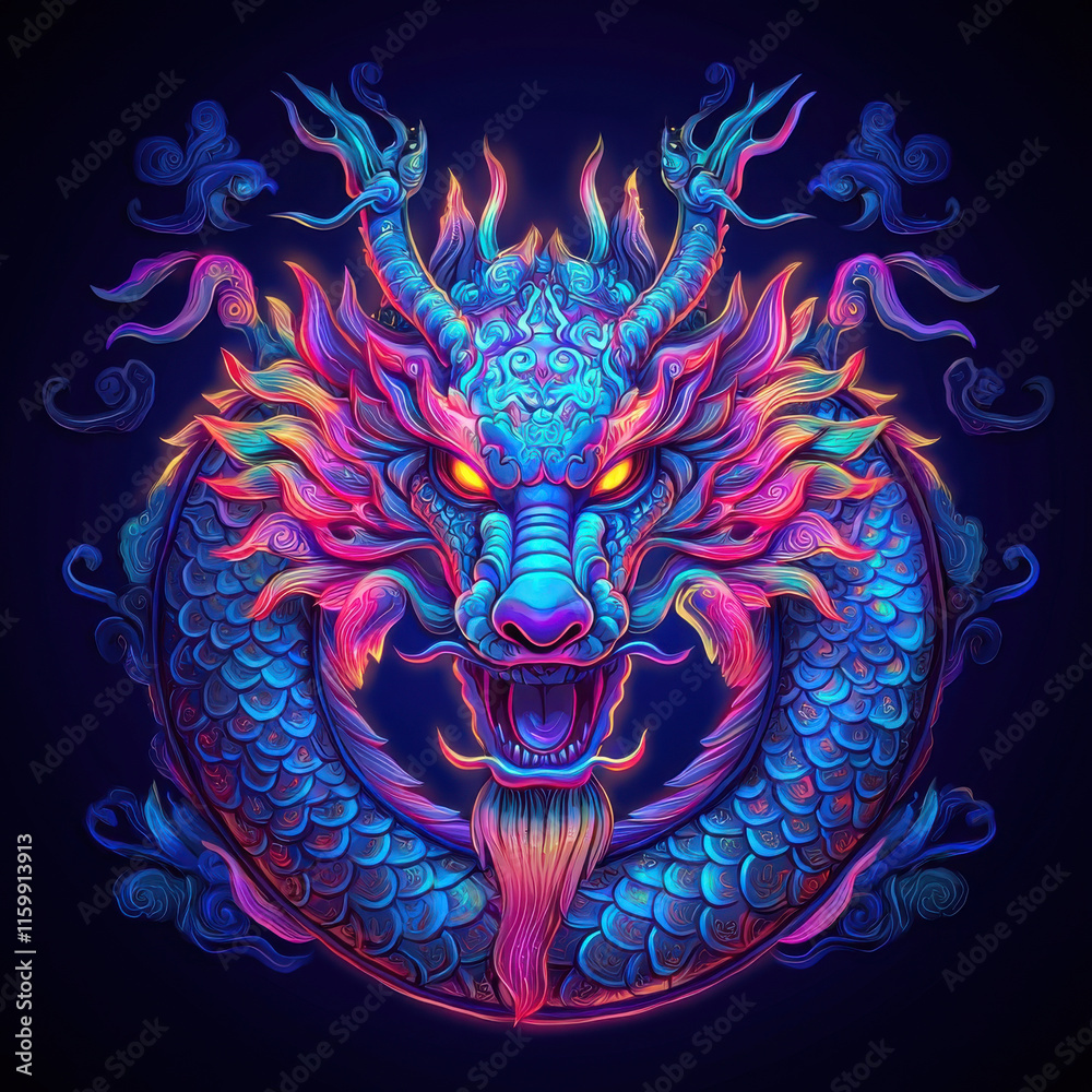Fototapeta premium Vibrant dragon illustration with glowing colors and intricate details