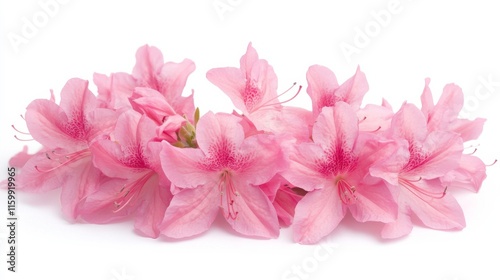 A close-up of a cluster of pink azalea flowers with their vibrant hues, isolated white background, minimalistic art style