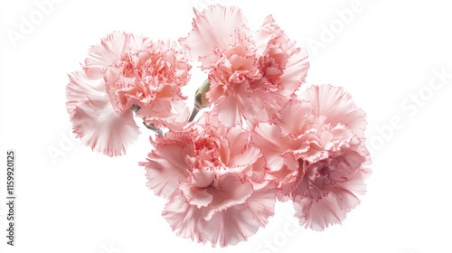 Wallpaper Mural A close-up of a cluster of pink carnation flowers with their ruffled petals, isolated white background, minimalistic art style Torontodigital.ca