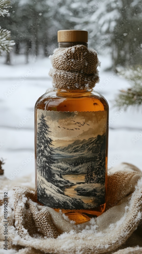 Obraz premium Winter Landscape Bottle Cozy Encased In Snow
