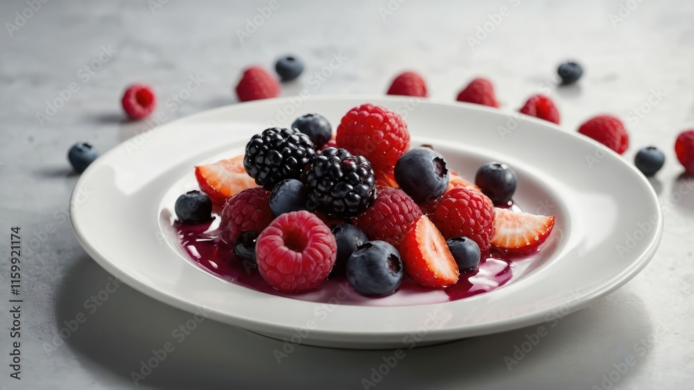 A plate of mixed berries showcasing vibrant colors and textures, perfect for a healthy dessert. A plate of mixed berries showcasing vibrant colors and textures, perfect for a healthy dessert.