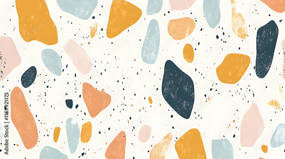 Abstract terrazzo pattern background with pastel colors and textured shapes. Ideal for website banners, social media, and print designs. Abstract terrazzo pattern background with pastel colors and textured shapes. Ideal for website banners, social media, and print designs.