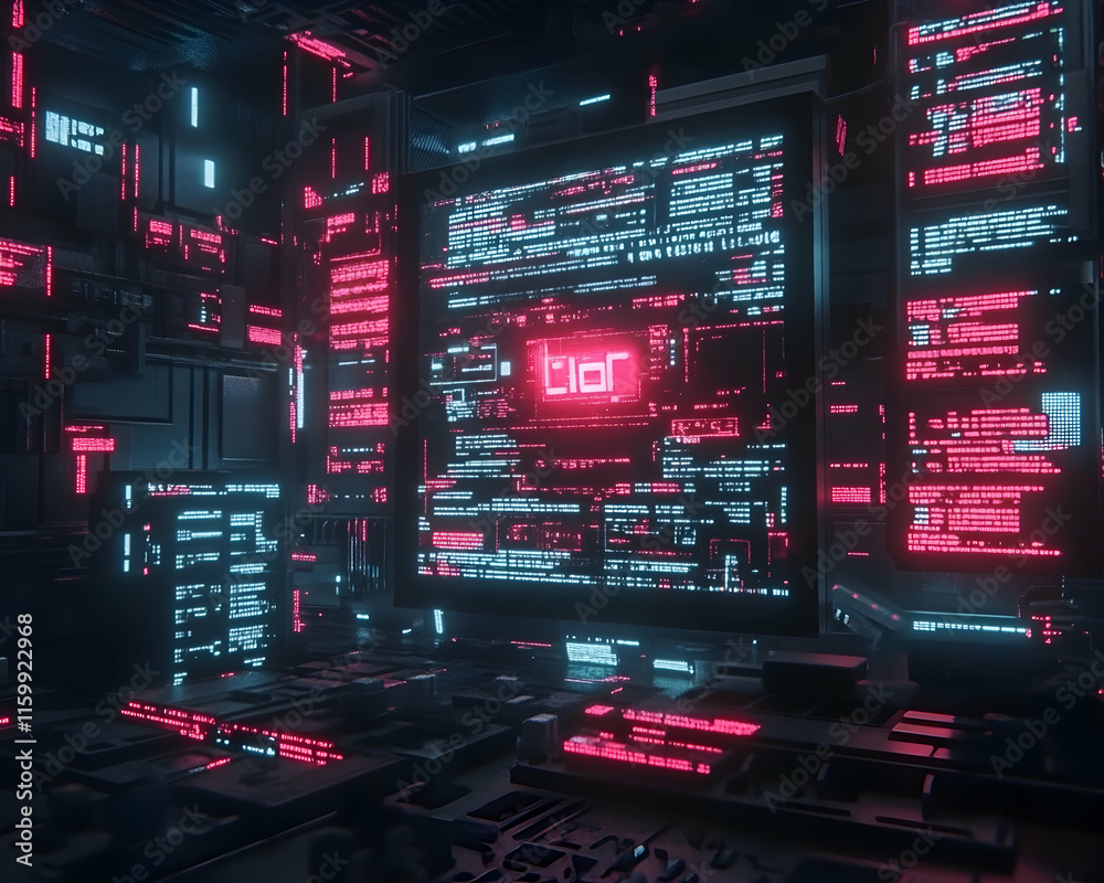 Futuristic digital landscape; glowing screens display complex code; cyberpunk aesthetic; vibrant neon pink and blue hues; abstract tech background. Futuristic digital landscape; glowing screens display complex code; cyberpunk aesthetic; vibrant neon pink and blue hues; abstract tech background.