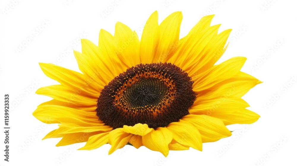 A close-up of a radiant yellow sunflower with a dark brown center and large petals, isolated white background, minimalistic art style A close-up of a radiant yellow sunflower with a dark brown center and large petals, isolated white background, minimalistic art style