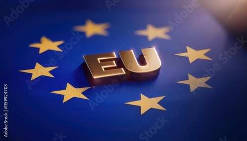 European Union Flag with Gold EU Letters photo