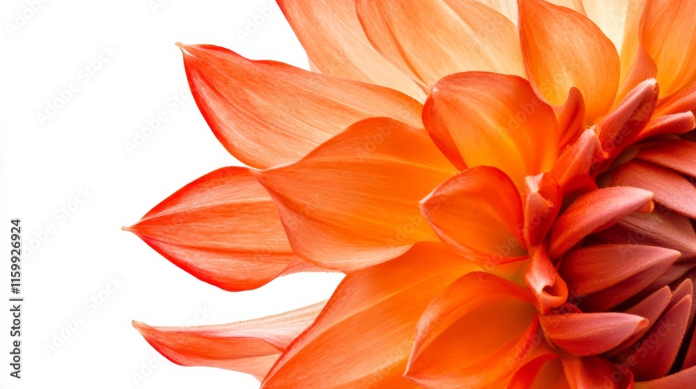 Obraz premium A close-up of a vibrant orange dahlia with its spiky, layered petals and bold color, isolated white background