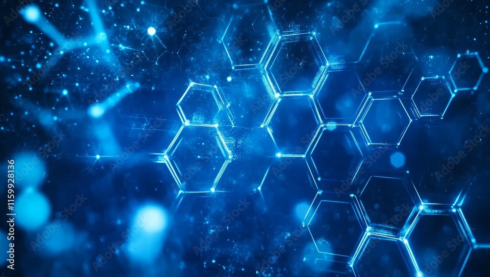 Abstract blue glowing hexagonal network. Abstract blue glowing hexagonal network.