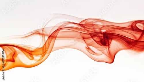 Abstract red and orange smoke swirls on white background.