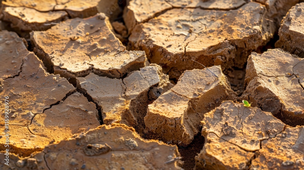 Fototapeta premium Macro shot of cracked dry earth, showcasing intricate natural designs