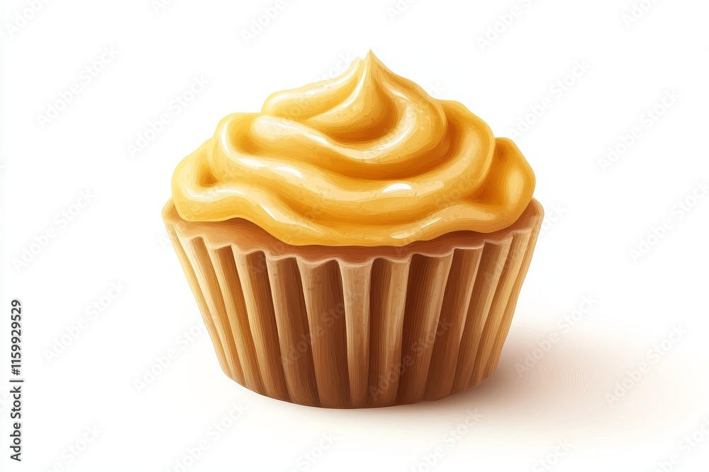 Delicious vanilla cupcake with creamy frosting isolated on white background.
