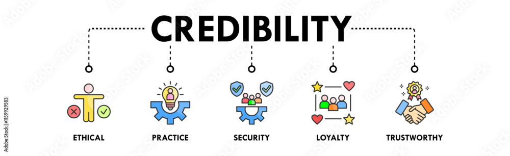 Credibility banner web icon vector illustration concept with icon of ethical, practice, security, loyalty, and trustworthy Credibility banner web icon vector illustration concept with icon of ethical, practice, security, loyalty, and trustworthy