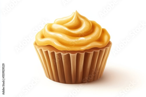 Delicious vanilla cupcake with creamy frosting isolated on white background.