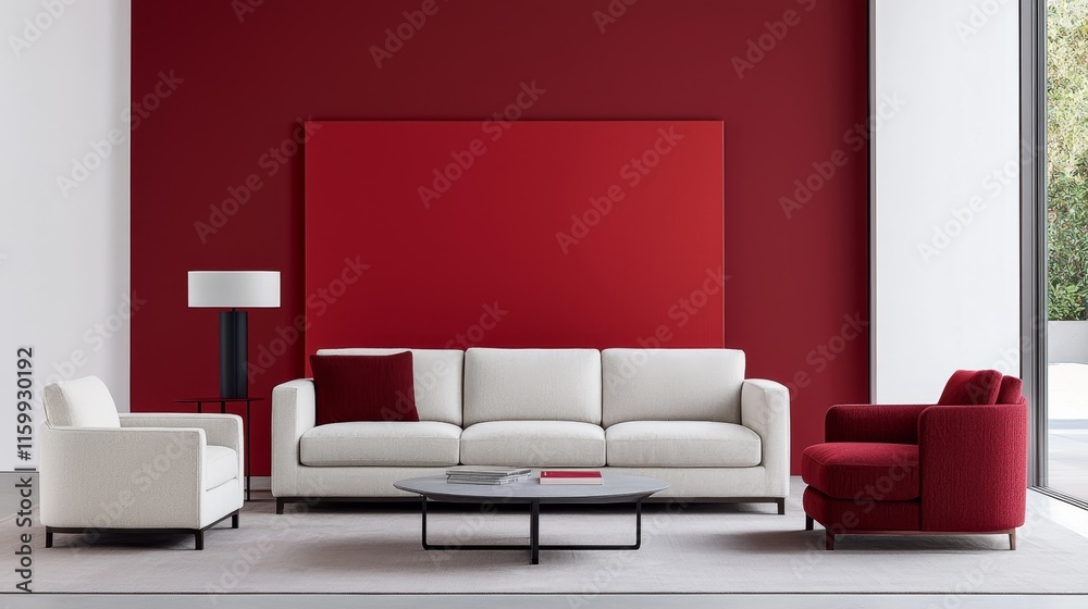 Cozy and Modern Living Room Setup in a Warm Studio Environment with Plush Furniture and Bold Colors