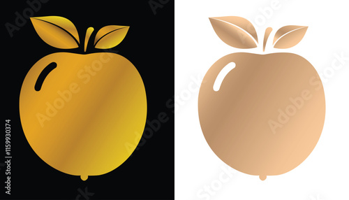vector logo image of orange fruit with leaves with a beautiful gold texture on a black and white background