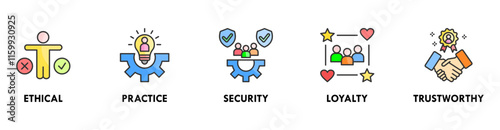 Credibility banner web icon vector illustration concept with icon of ethical, practice, security, loyalty, and trustworthy