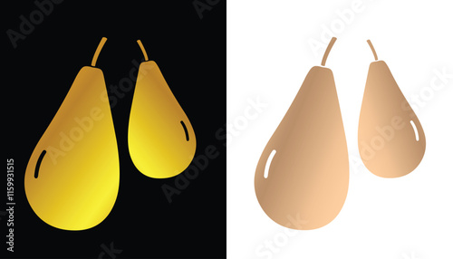 vector image of a pear with a beautiful gold texture on a black and white background