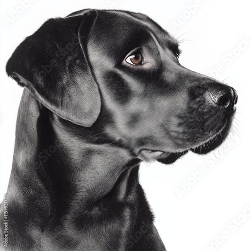 Majestic black lab portrait: graceful canine profile on white background