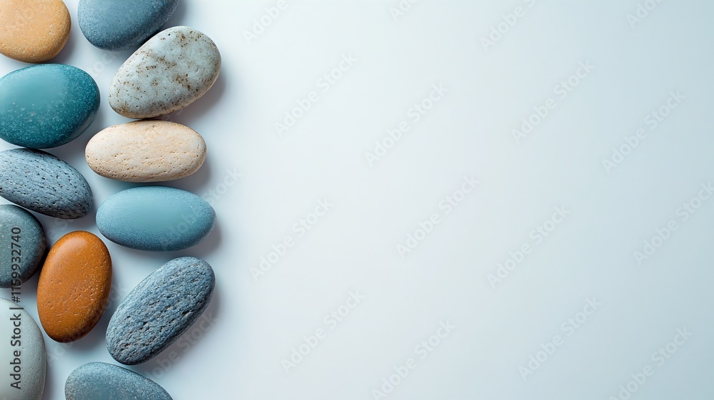 Tranquil Arrangement of Smooth Pebbles and Stones for Wellness and Meditation Tranquil Arrangement of Smooth Pebbles and Stones for Wellness and Meditation