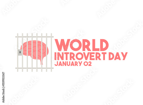 World Introvert day. Introvert brain in a prison cell. January 02. Flat design vector illustration. Poster or banner.
