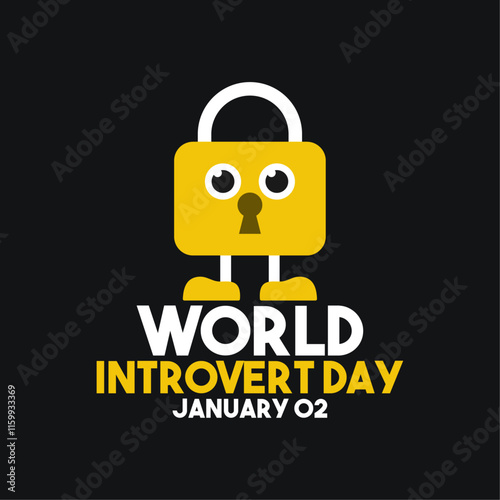 World introvert day. Cute padlock. January 02.