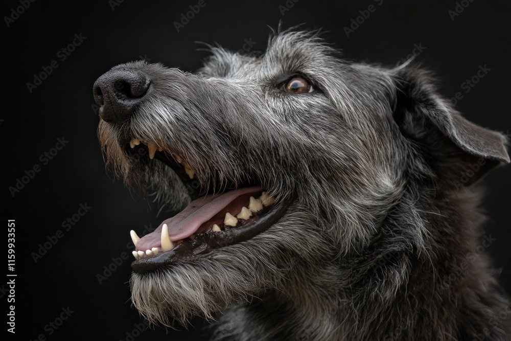 Fototapeta premium Joyful gray dog profile against dark background