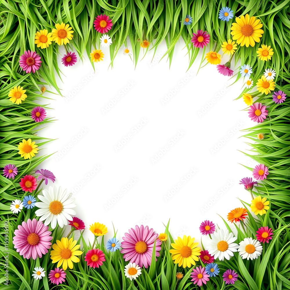 Floral with Grass Frame Background for Seasonal Event Designs