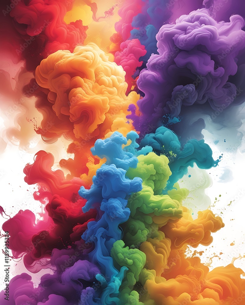 Fototapeta premium Explosive Burst of Colorful Ink Clouds in Water Creating Vibrant Abstract Art with Stunning Shades of Yellow, Blue, Pink, Purple, and Orange – A Mesmerizing Display of Creativity and Color Harmony