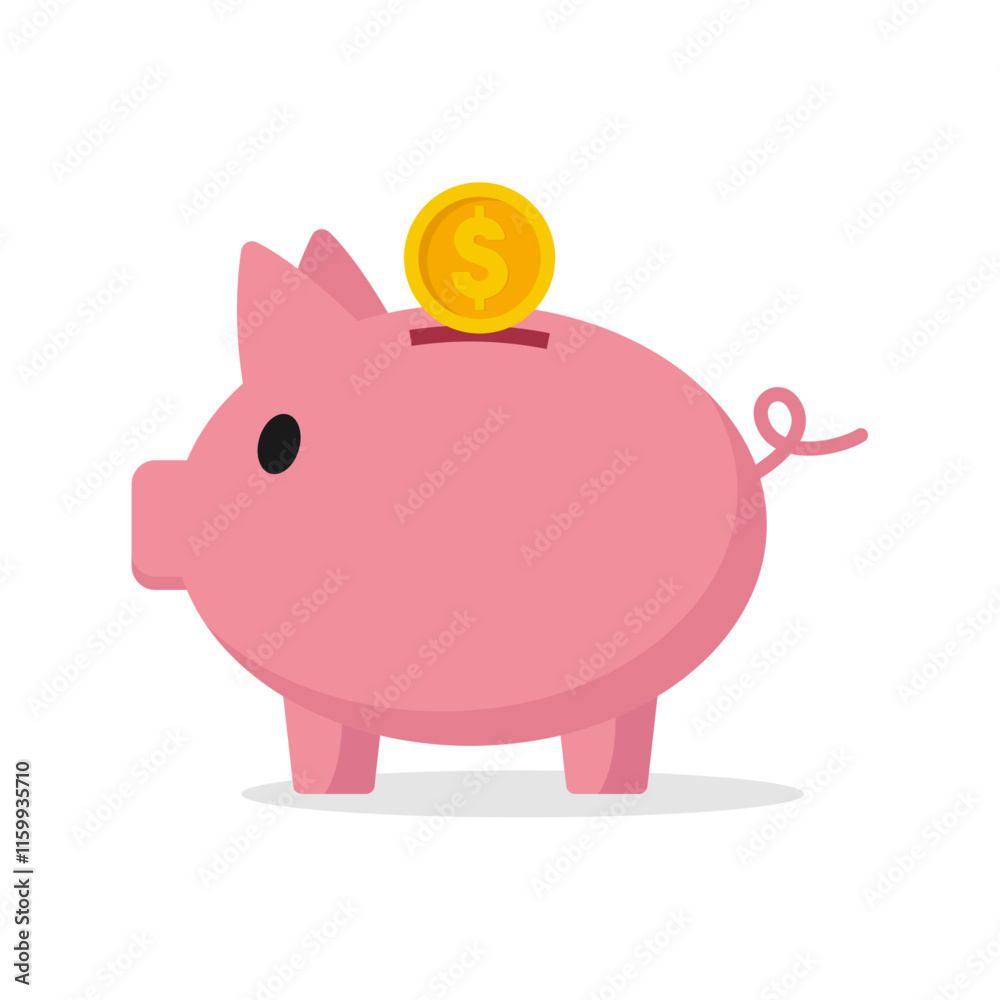 Fototapeta premium Vector illustration of cute piggy bank. White background. Flat design vector.