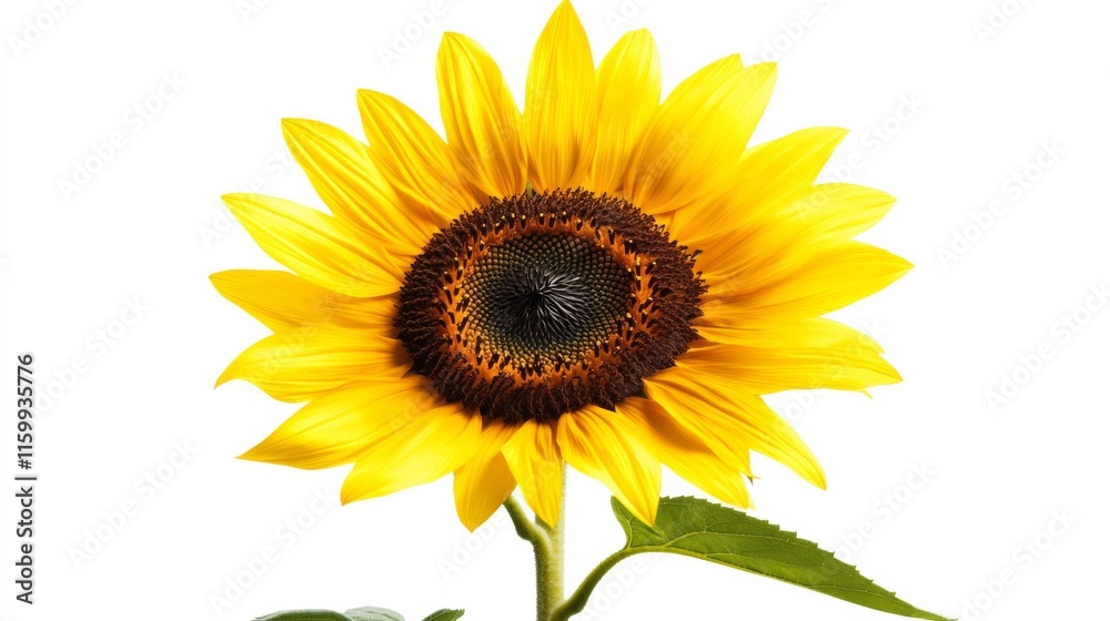 A detailed shot of a bright yellow sunflower with bold, dark brown center and large, vibrant petals A detailed shot of a bright yellow sunflower with bold, dark brown center and large, vibrant petals