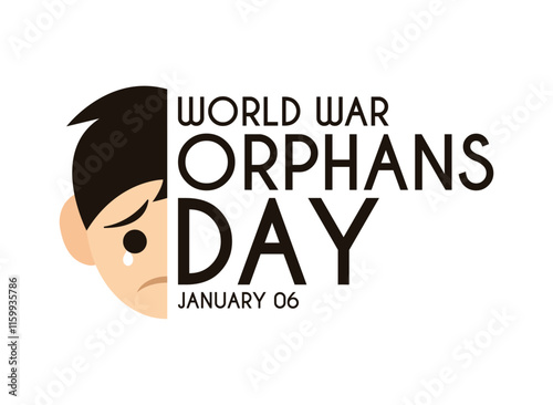 World war orphans day design on white background. January 06. Poster, banner, card, background. Flat design vector. Sad face.