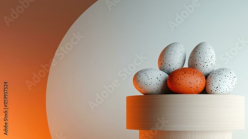 Easter eggs collection featuring orange and speckled designs, cozy display