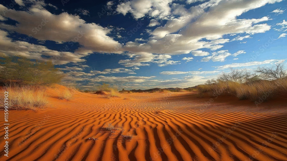 Naklejka premium Desert landscape with rippled sand and clouds.