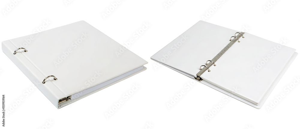 White three-ring binder, open and closed isolated with transparent background White three-ring binder, open and closed isolated with transparent background